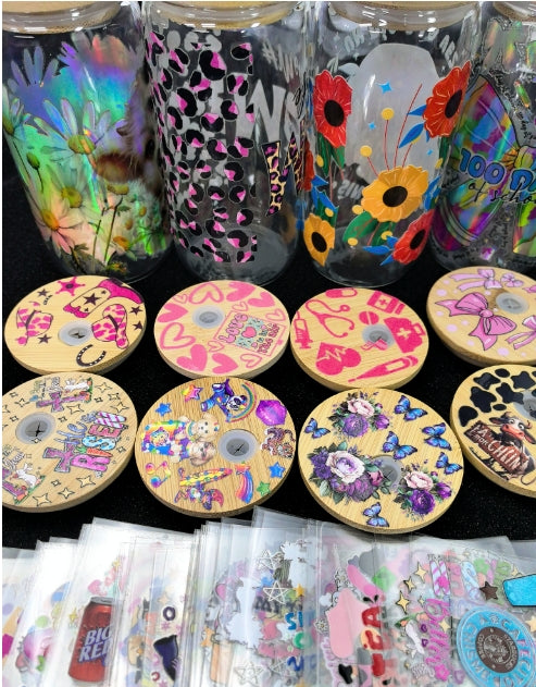 Wholesale Random 20pcs UV DTF Packing and Cartoon Crafts Random Cup Lid Stickers